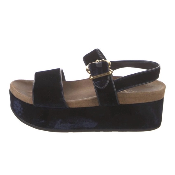 Prada Navy Blue and Tan Platform Sandals - Picture 3 of 5